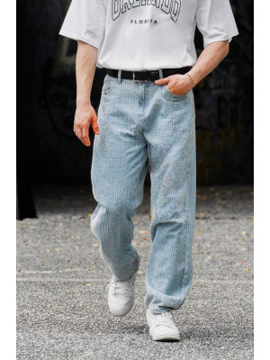 編織格紋中高腰直筒牛仔褲『韓國現貨』