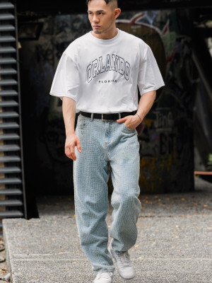 編織格紋中高腰直筒牛仔褲『韓國現貨』