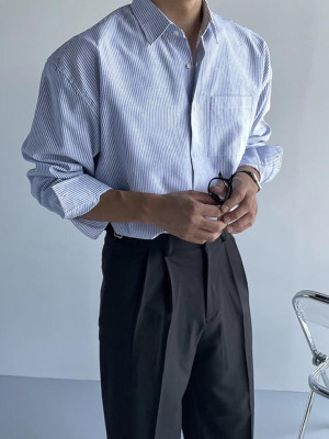 韓國🇰🇷正式又帶了點時尚的寬鬆條紋棉質長袖襯衫『韓國連線』