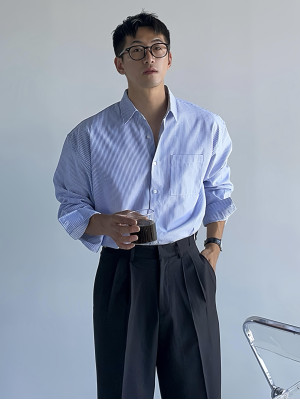 韓國🇰🇷正式又帶了點時尚的寬鬆條紋棉質長袖襯衫『韓國連線』