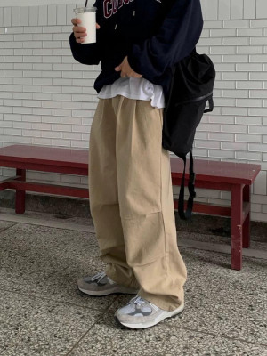 韓國🇰🇷慵懶時髦感!!寬鬆雙摺棉質休閒長褲『韓國連線』