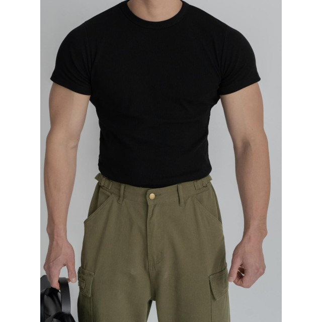 韓國🇰🇷黑白兩色基本款顯壯螺紋貼身短袖『韓國連線』