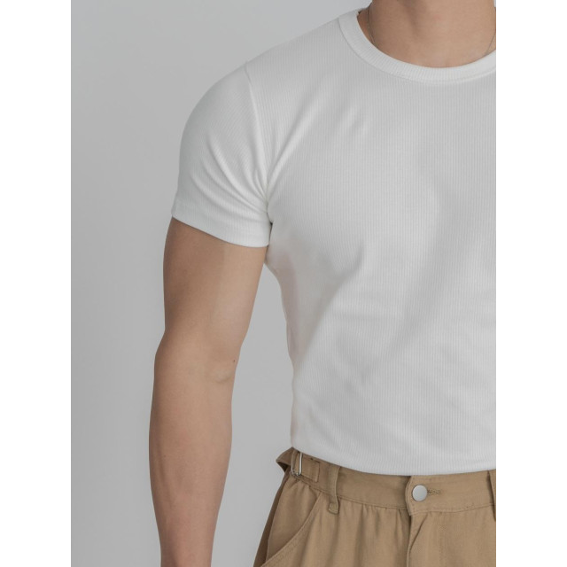 韓國🇰🇷黑白兩色基本款顯壯螺紋貼身短袖『韓國連線』