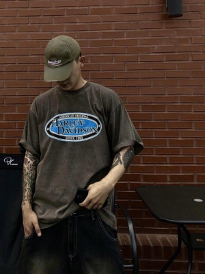 韓國🇰🇷潮流上衣一年四季都需要!!落肩水洗街頭風印花短袖『韓國連線』