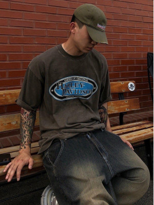 韓國🇰🇷潮流上衣一年四季都需要!!落肩水洗街頭風印花短袖『韓國連線』