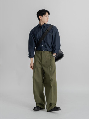 韓國🇰🇷顯腿長的單邊掐線摺痕直筒寬褲『韓國連線』