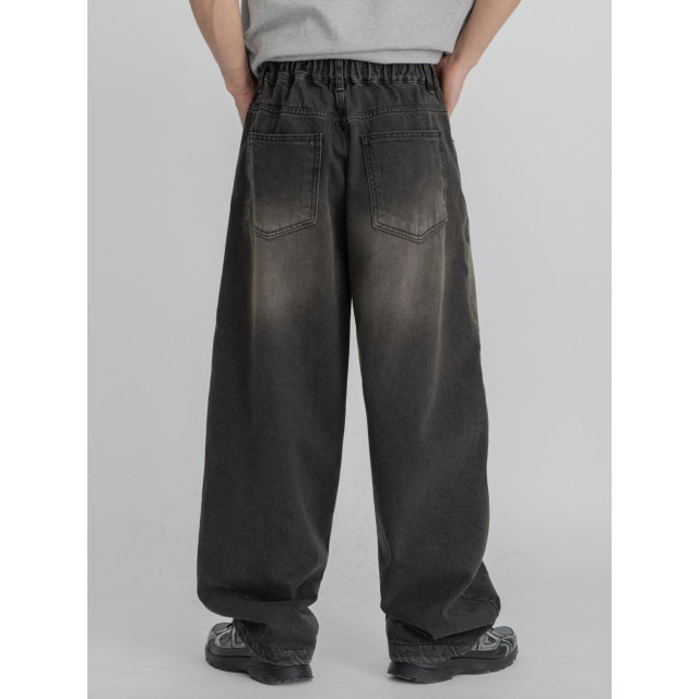 韓國🇰🇷『1+1』圓領肩線條印花短袖+寬鬆折痕線條丹寧寬褲『韓國連線』