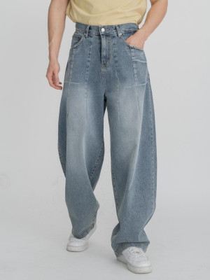 韓國🇰🇷寬鬆折痕線條丹寧寬褲『韓國連線』