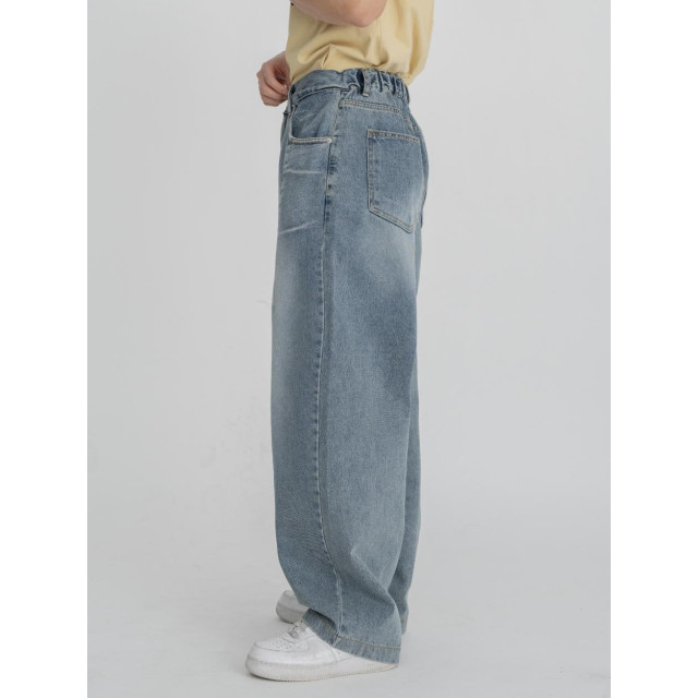 韓國🇰🇷『1+1』圓領肩線條印花短袖+寬鬆折痕線條丹寧寬褲『韓國連線』