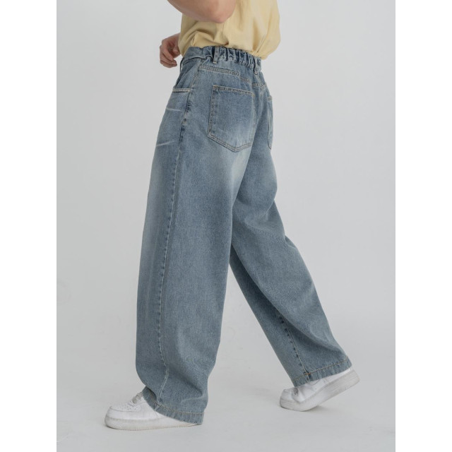 韓國🇰🇷『1+1』圓領肩線條印花短袖+寬鬆折痕線條丹寧寬褲『韓國連線』