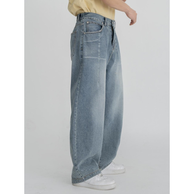 韓國🇰🇷『1+1』圓領肩線條印花短袖+寬鬆折痕線條丹寧寬褲『韓國連線』