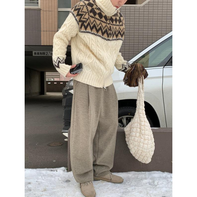 韓國🇰🇷高質感鬆緊腰單掐摺針織休閒褲『韓國連線』