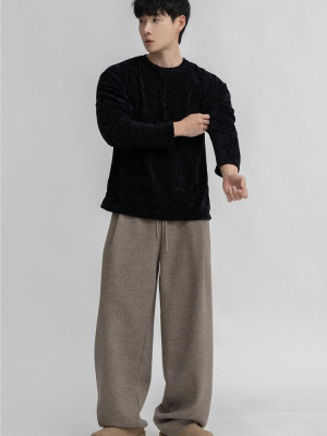 韓國🇰🇷高質感鬆緊腰單掐摺針織休閒褲『韓國連線』