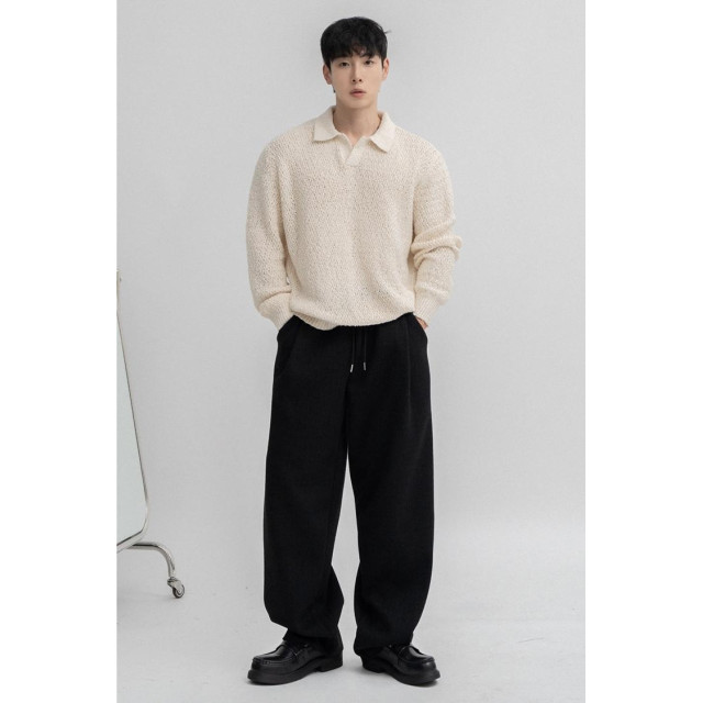 韓國🇰🇷高質感鬆緊腰單掐摺針織休閒褲『韓國連線』