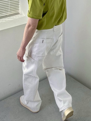 韓國🇰🇷拼接設計斜紋牛仔褲『韓國連線』