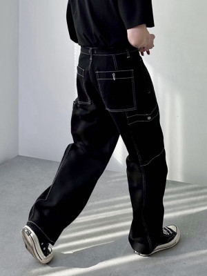 韓國🇰🇷拼接設計斜紋牛仔褲『韓國連線』