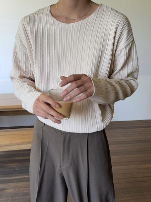 韓國🇰🇷秋天百搭單品回歸!!抗皺紋理圓領寬鬆長袖『韓國連線』