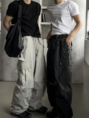 韓國🇰🇷秋天這件長褲絕不能少!!尼龍潮流捏摺口袋工裝休閒褲『韓國連線』