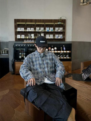 韓國🇰🇷誰能抗拒特殊色大格紋!!霧染格紋長袖襯衫『韓國連線』