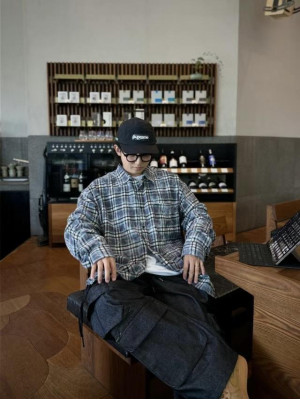 韓國🇰🇷誰能抗拒特殊色大格紋!!霧染格紋長袖襯衫『韓國連線』