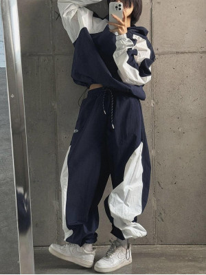 韓國🇰🇷潮流運動褲來了!!尼龍直筒拼色束腿運動長褲『韓國連線』