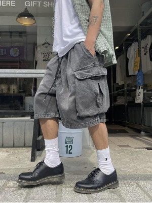 韓國🇰🇷一件短褲百搭各種上衣!!復古水洗雙口袋工裝短褲『韓國連線』
