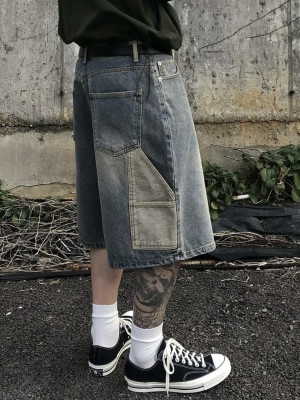 韓國🇰🇷高質感重磅的拼接寬鬆工裝丹寧五分褲『韓國連線』