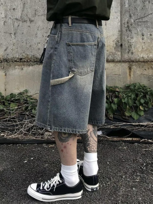 韓國🇰🇷高質感重磅的拼接寬鬆工裝丹寧五分褲『韓國連線』