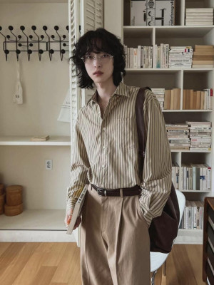 韓國🇰🇷高質感百搭的柔軟條紋休閒長袖襯衫『韓國連線』