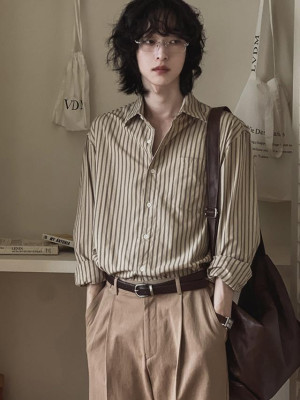 韓國🇰🇷高質感百搭的柔軟條紋休閒長袖襯衫『韓國連線』