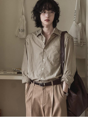 韓國🇰🇷高質感百搭的柔軟條紋休閒長袖襯衫『韓國連線』