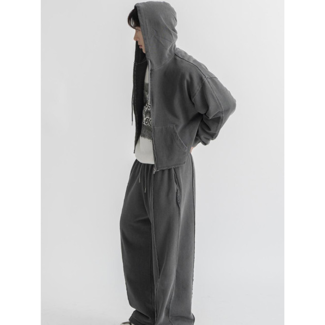 韓國🇰🇷復古水洗毛邊拼接線連帽外套『韓國連線』