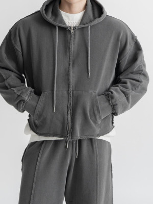 韓國🇰🇷復古水洗毛邊拼接線連帽外套『韓國連線』