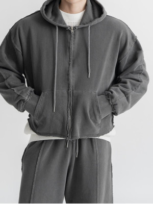 韓國🇰🇷復古水洗毛邊拼接線連帽外套『韓國連線』