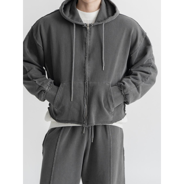 韓國🇰🇷復古水洗毛邊拼接線連帽外套『韓國連線』