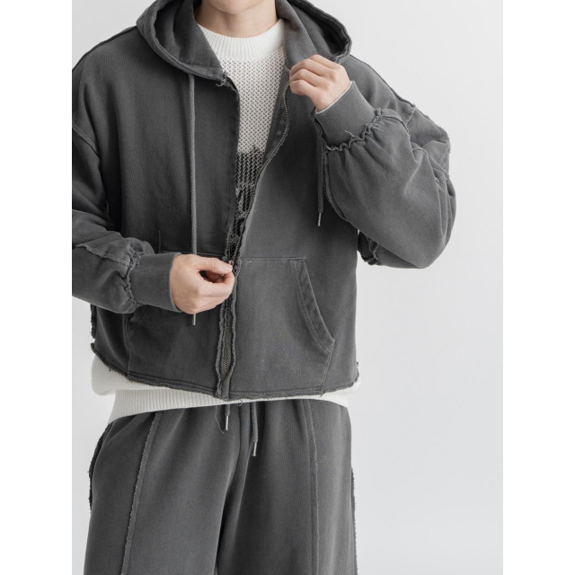 韓國🇰🇷復古水洗毛邊拼接線連帽外套『韓國連線』