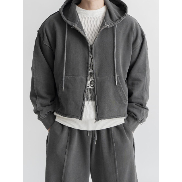 韓國🇰🇷復古水洗毛邊拼接線連帽外套『韓國連線』