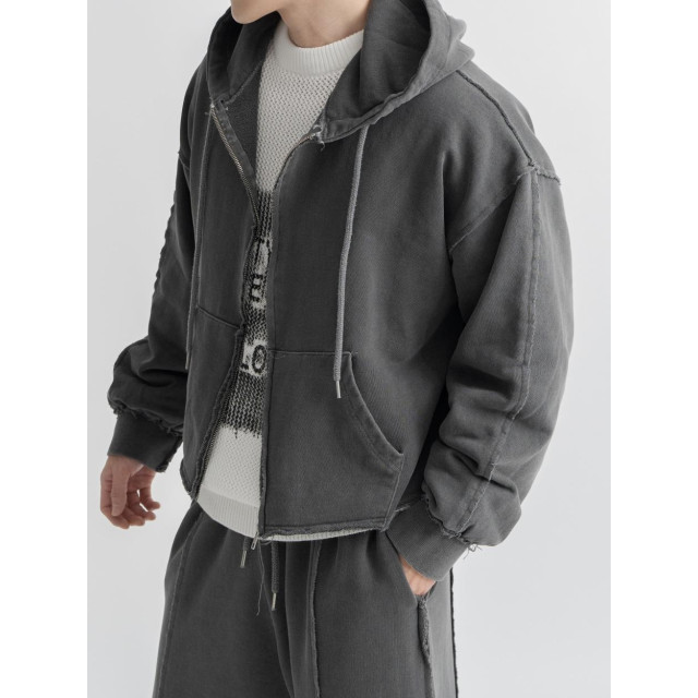 韓國🇰🇷復古水洗毛邊拼接線連帽外套『韓國連線』