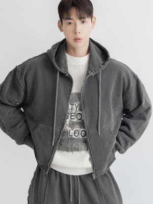 韓國🇰🇷復古水洗毛邊拼接線連帽外套『韓國連線』