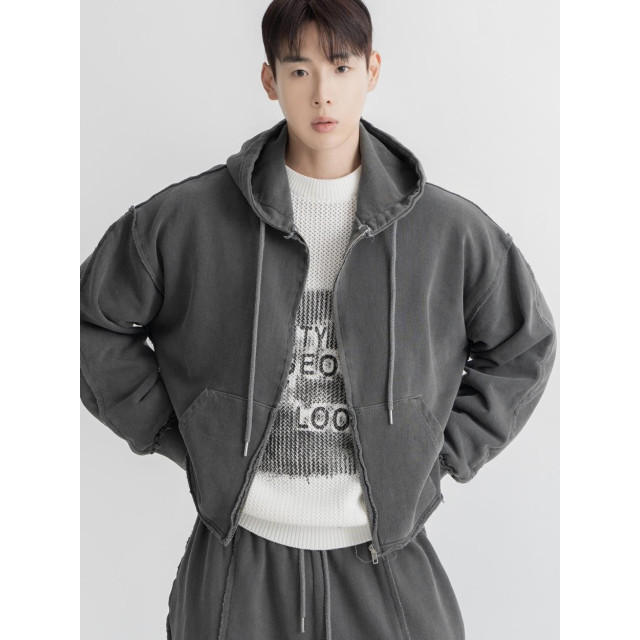 韓國🇰🇷復古水洗毛邊拼接線連帽外套『韓國連線』