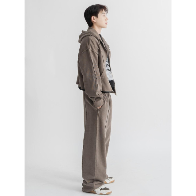 韓國🇰🇷復古水洗毛邊拼接線連帽外套『韓國連線』