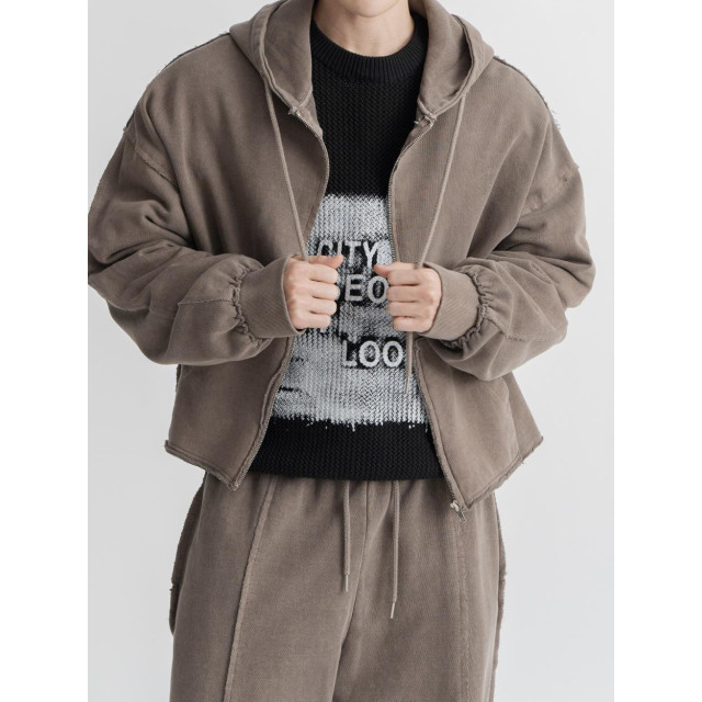 韓國🇰🇷復古水洗毛邊拼接線連帽外套『韓國連線』