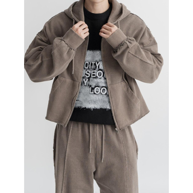 韓國🇰🇷復古水洗毛邊拼接線連帽外套『韓國連線』