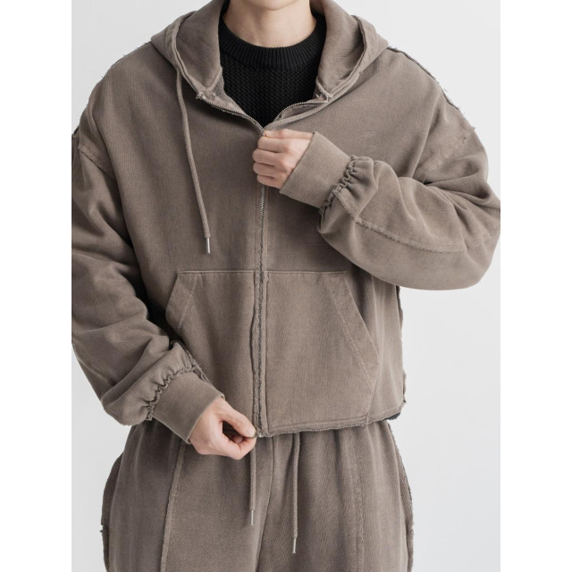 韓國🇰🇷復古水洗毛邊拼接線連帽外套『韓國連線』