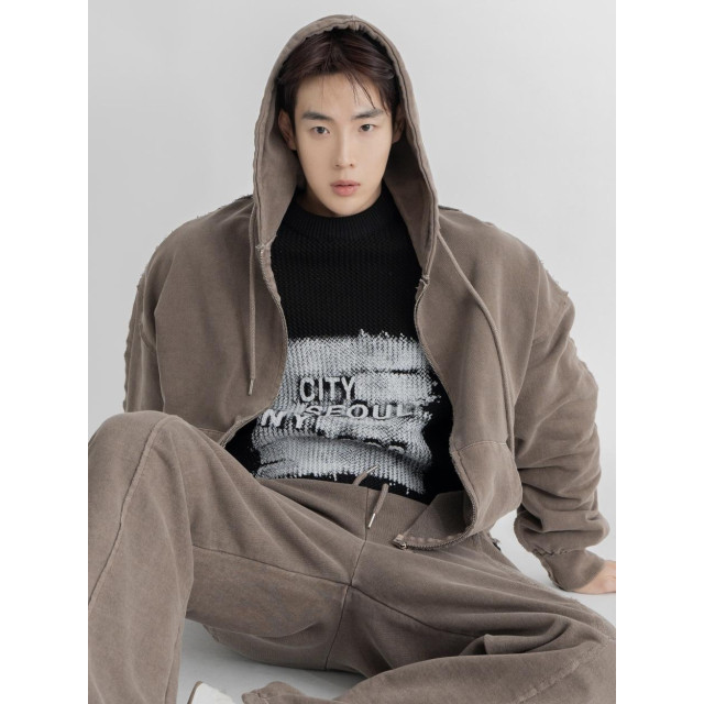 韓國🇰🇷復古水洗毛邊拼接線連帽外套『韓國連線』