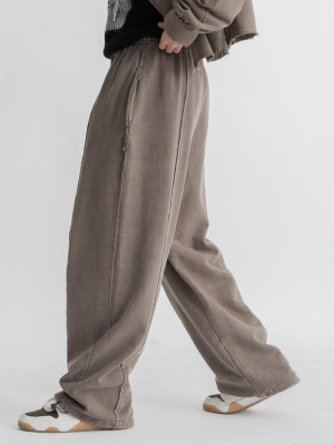 韓國🇰🇷復古水洗毛邊拼接線休閒長褲『韓國連線』