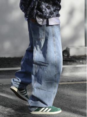 雙色質感好的牛仔褲!重磅拼接水洗丹寧褲『韓國連線』