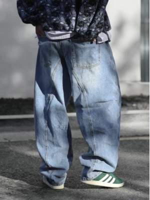 雙色質感好的牛仔褲!重磅拼接水洗丹寧褲『韓國連線』