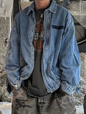 早春最新款牛仔高質量外套!復古暗拉鍊丹寧夾克『韓國連線』