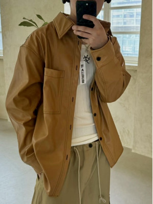 春天最有造型的落肩線條皮革襯衫『韓國代購』